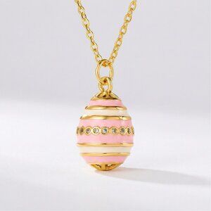 Pink & White Easter Egg Necklace, Glimmering Rhinestones,